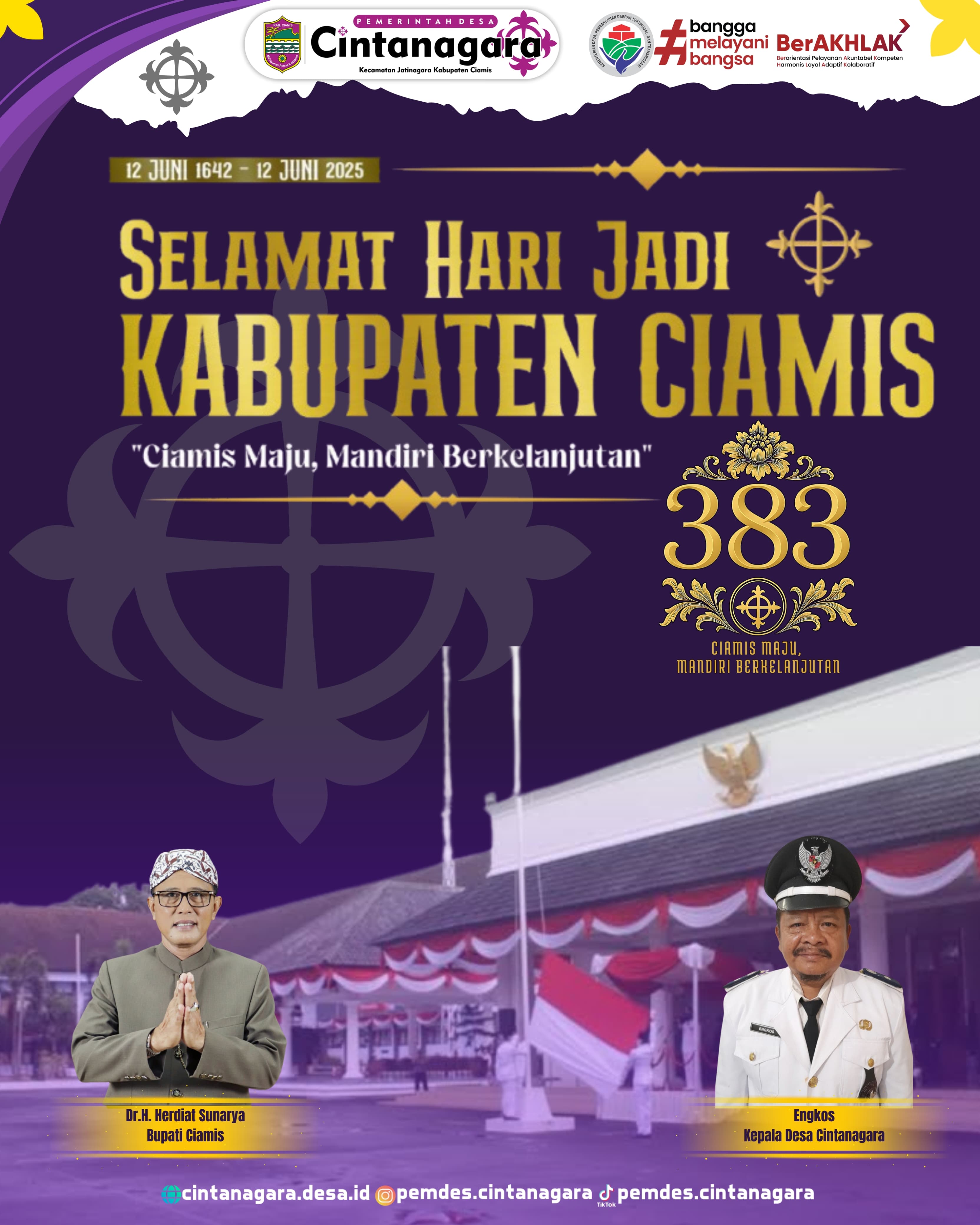 PEMERINTAH DESA CINTANAGARA UCAPKAN SELAMAT HARI JADI KABUPATEN CIAMIS KE-383 "Ciamis Maju, Mandiri, Berkelanjutan"